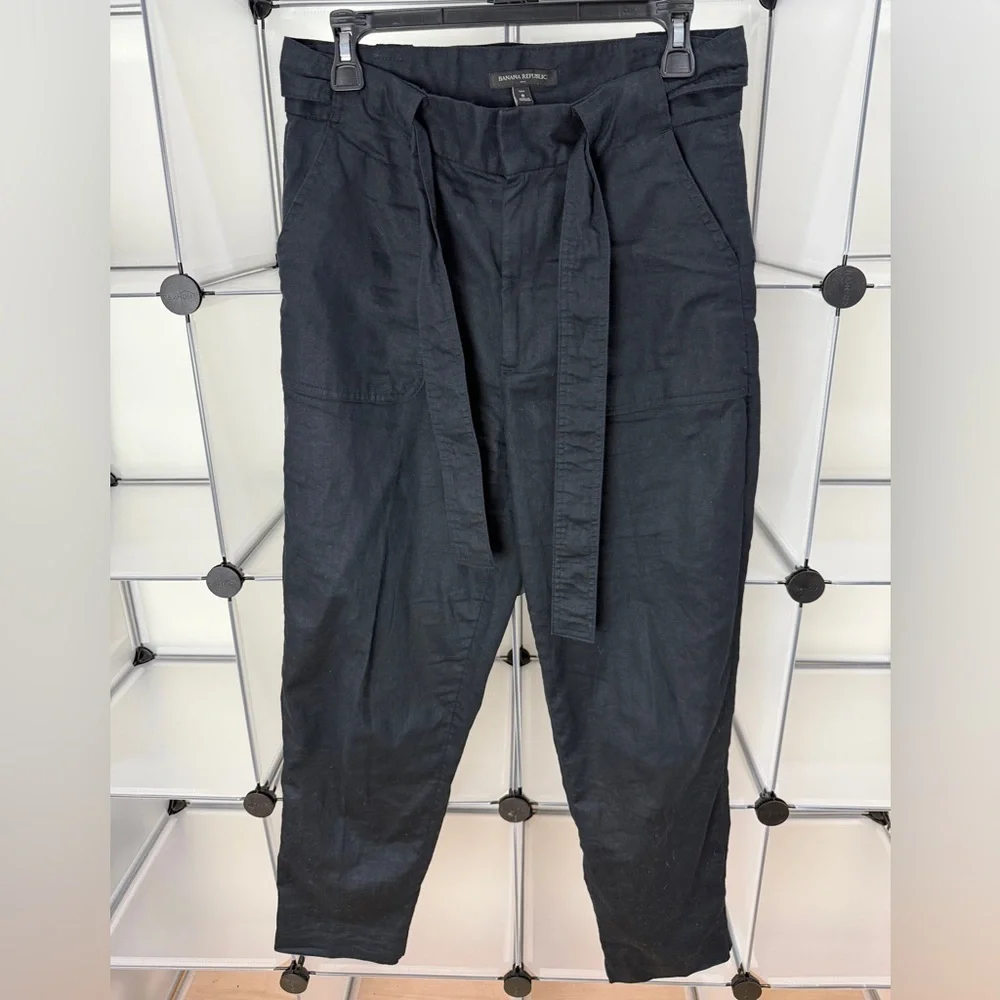 Banana Republic Women’s Linen Cotton Straight Leg Belt Tie High Waist Pants 8